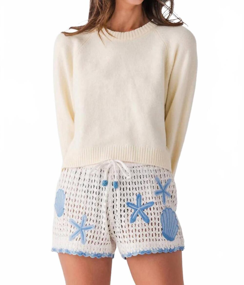 NEW SURF GYPSY embellished crochet shorts in white/blue